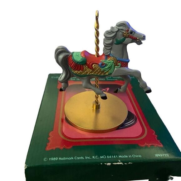 Hallmark Christmas Carousel Horse Holly 1989 2nd in Collection of 4 Gray Horse - Picture 6 of 9